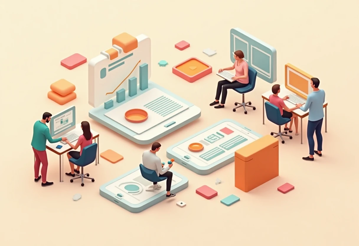 Productivity app icons floating in space