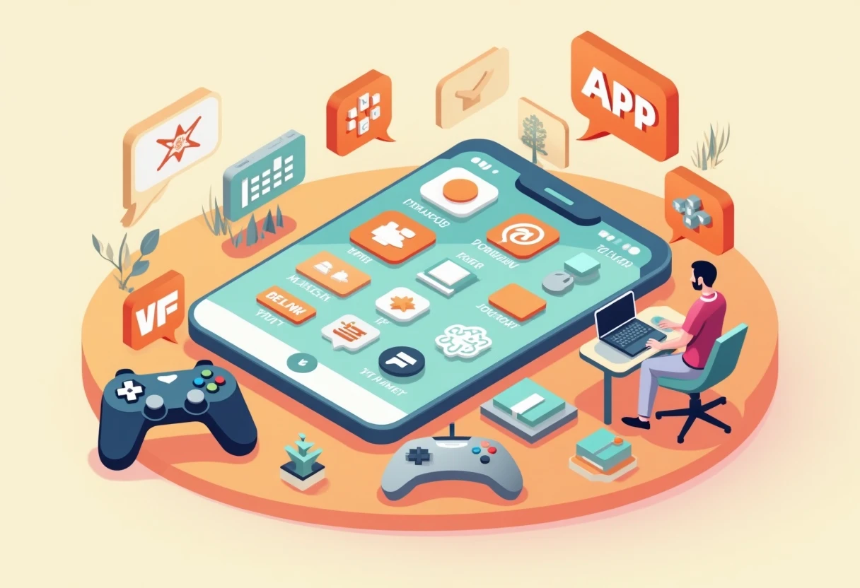 Illustration av mobilspelsikoner