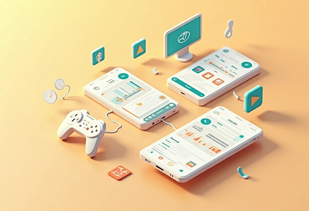 Abstract fitness app icons floating