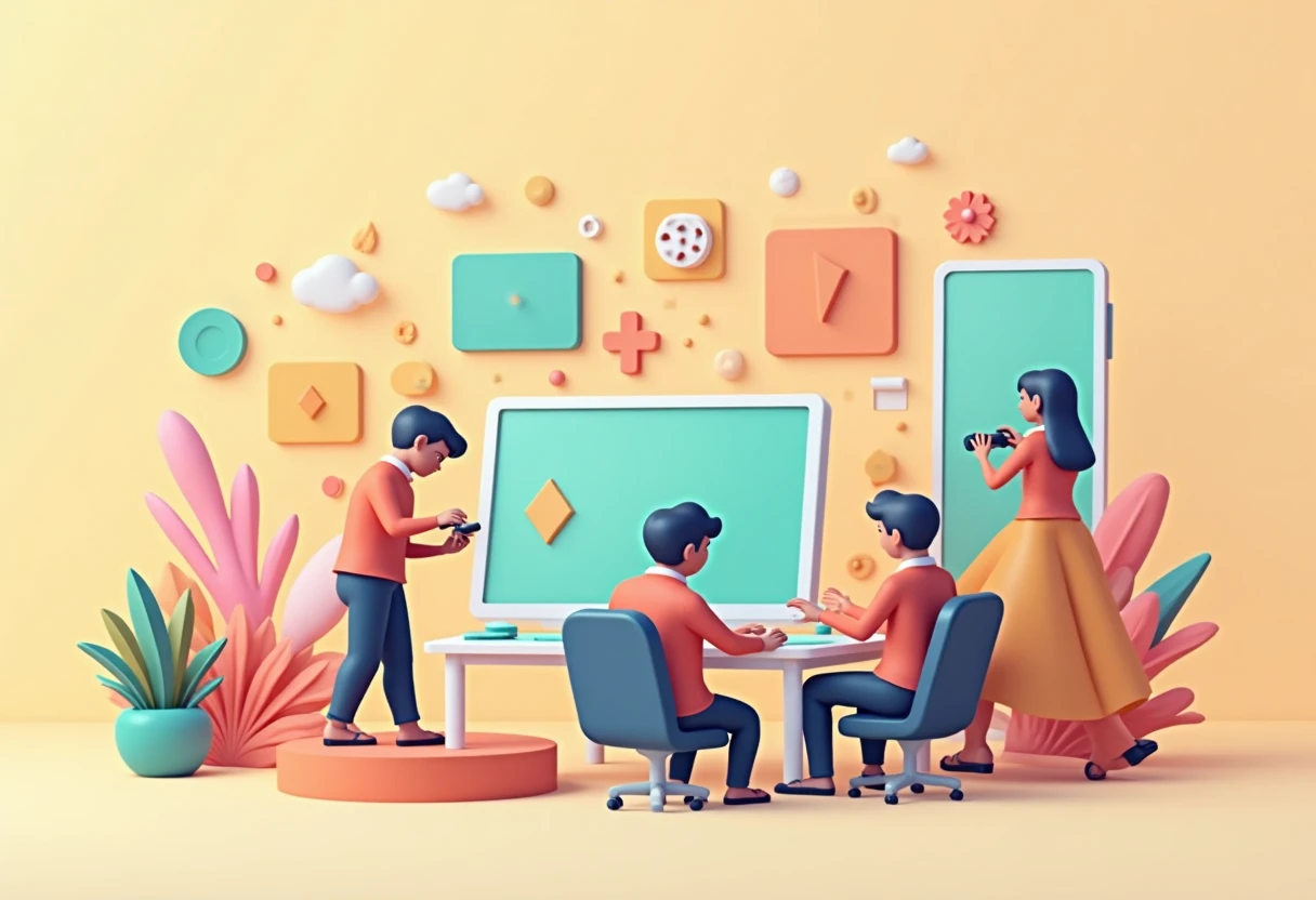Abstract illustration of mobile game icons