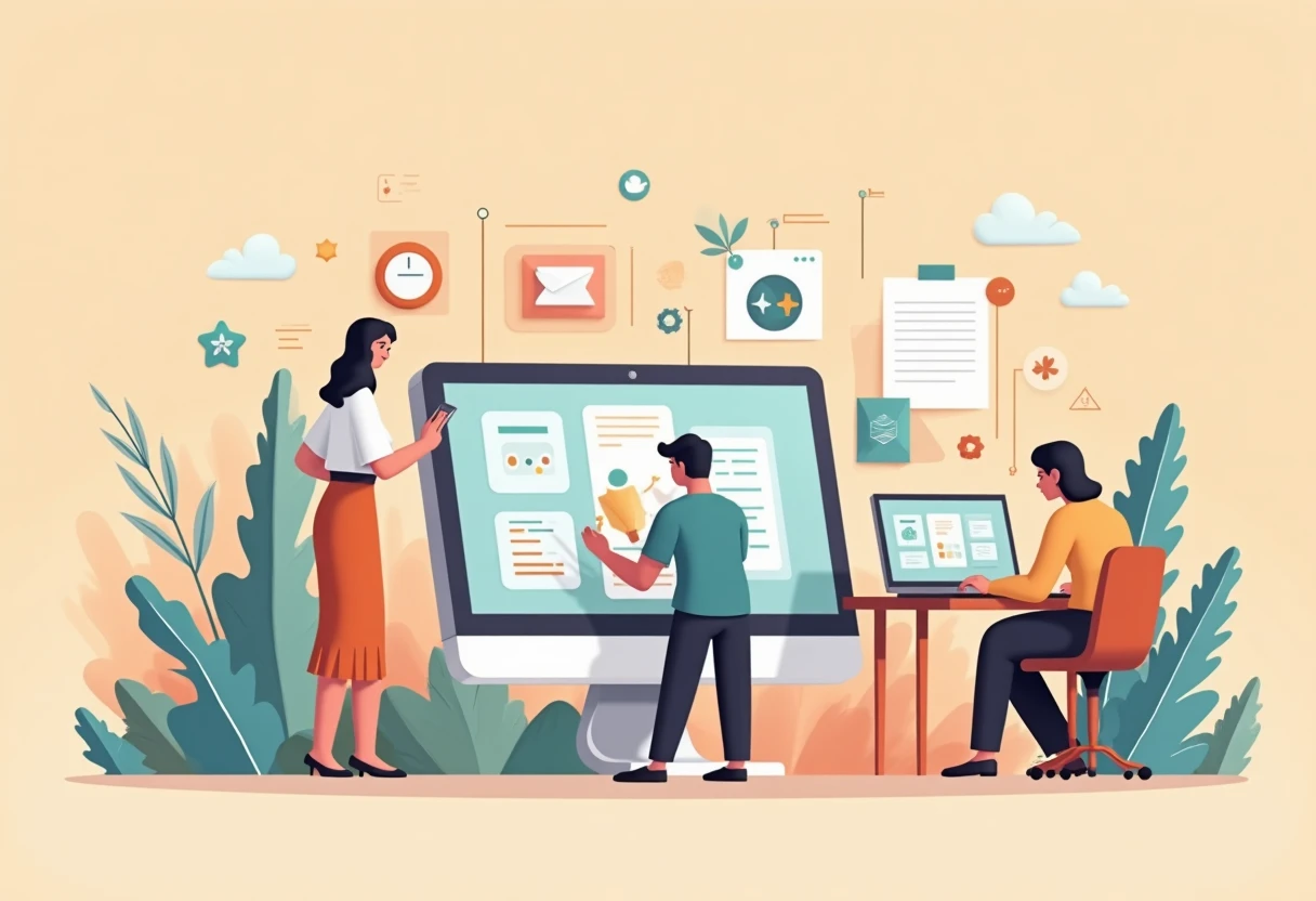 Illustration som symboliserar produktivitet och teknik