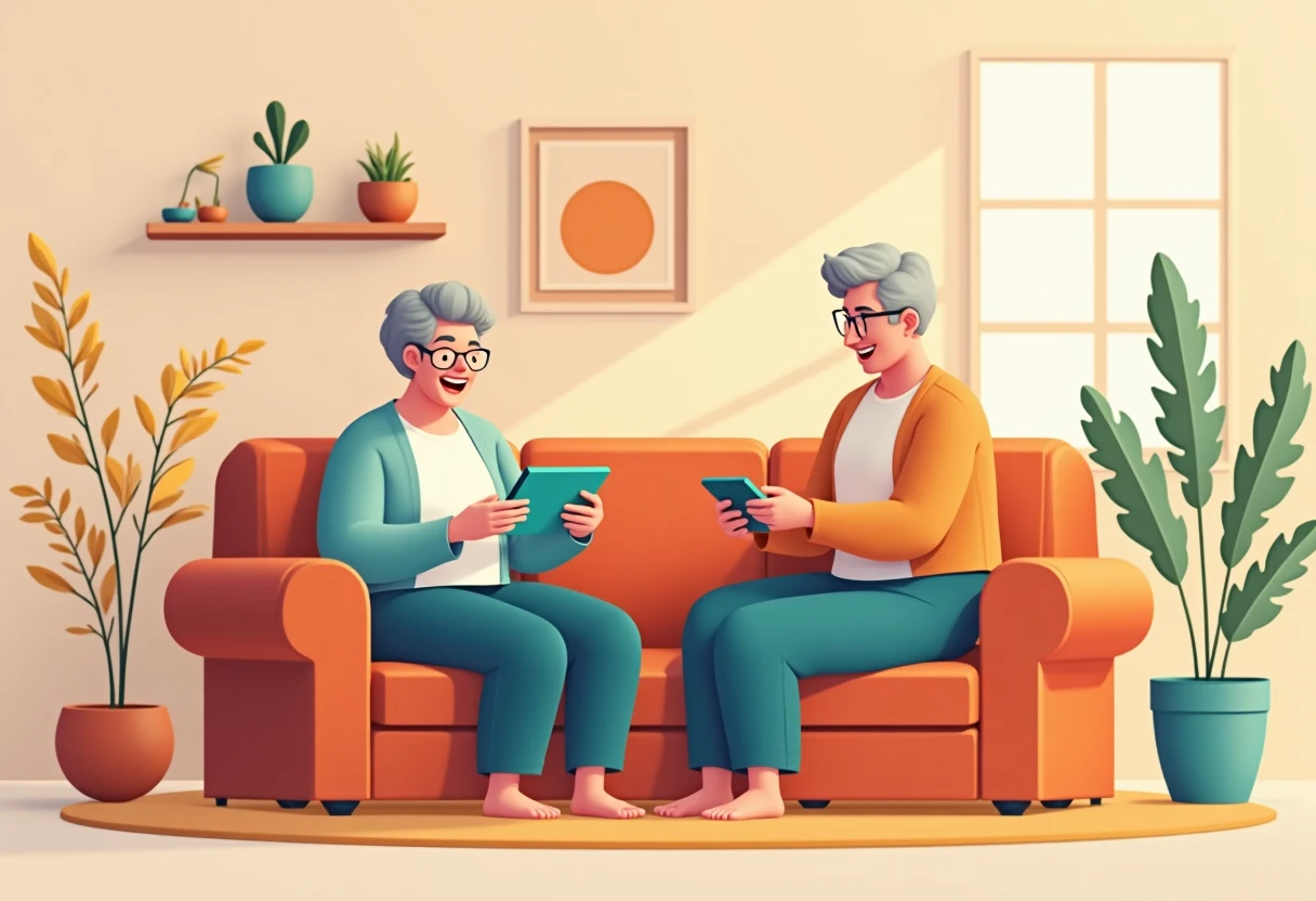 Seniors playing mobile games