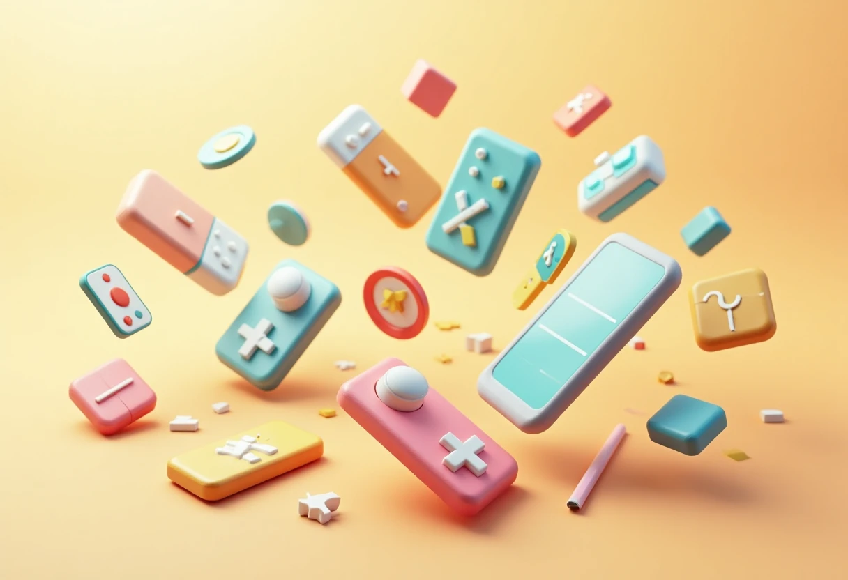 Diverse mobile game icons on a warm paper background