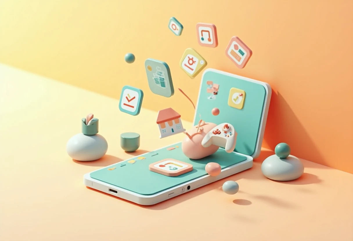 Illustration of shopping apps on a smartphone