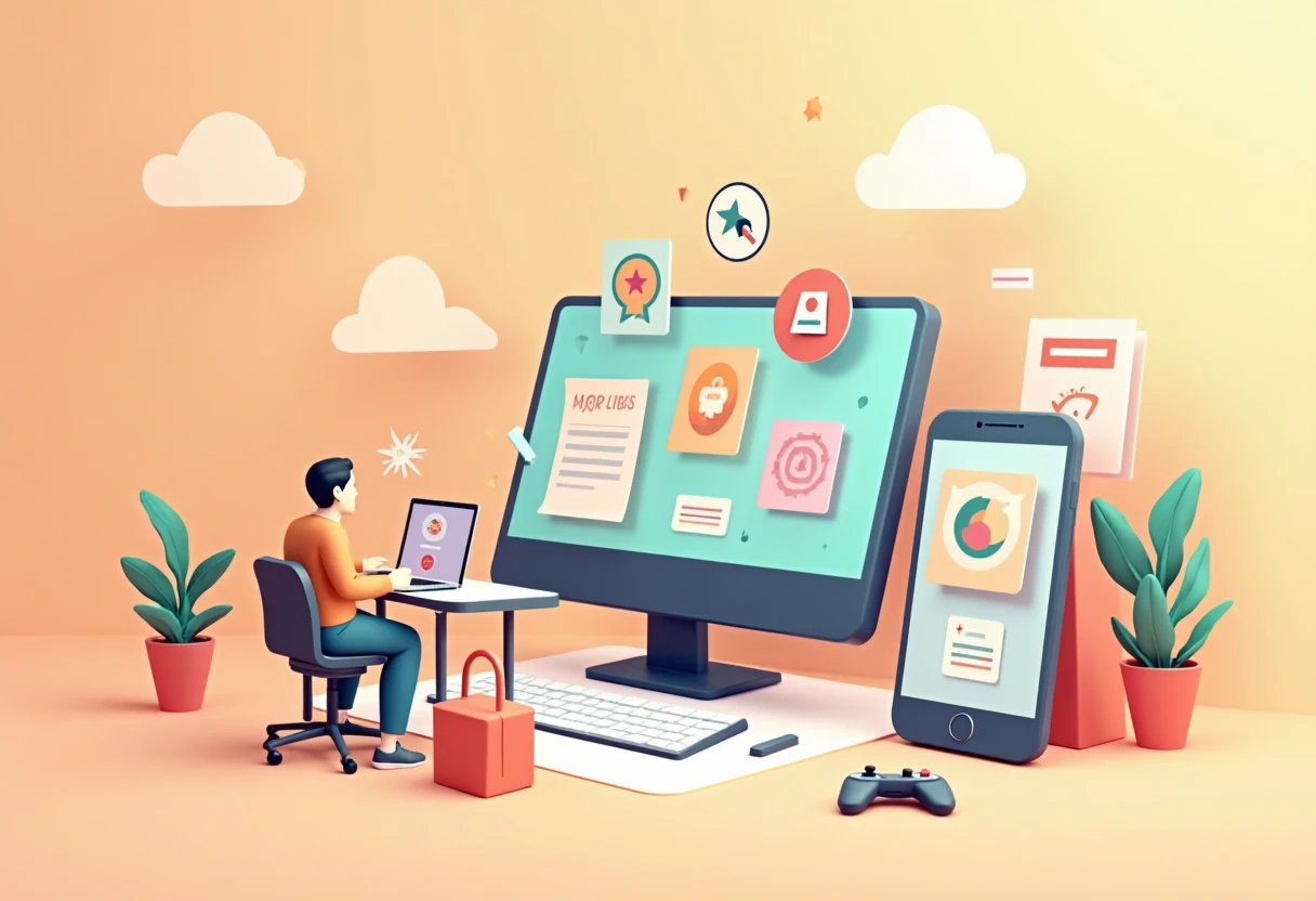 Illustration of shopping app icons