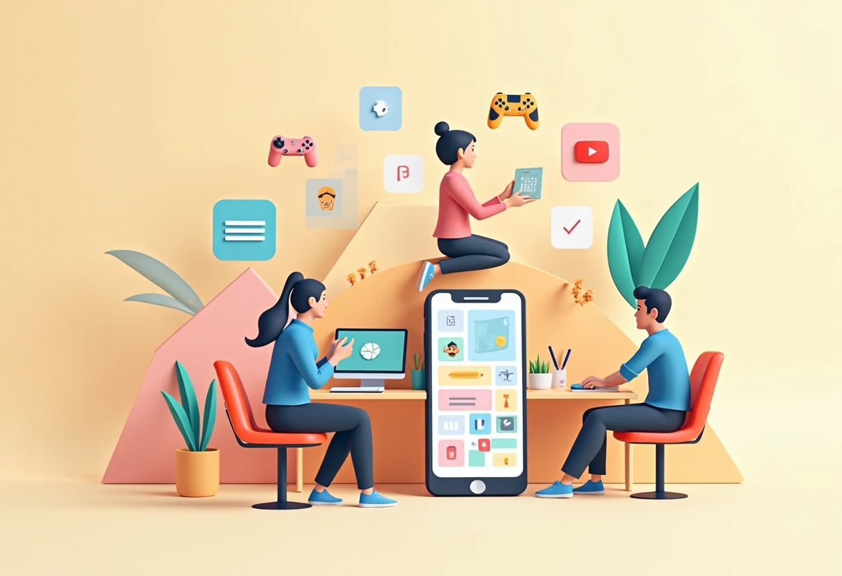 Mobile game icons illustration